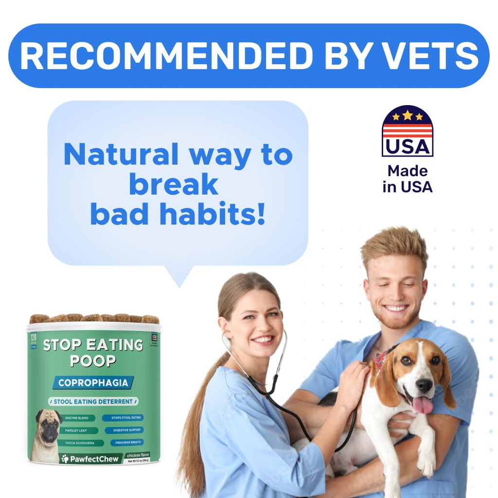 PAWFECTCHEW No Poo Chews para Perros — Disuasivo de Coprofagia y Consumo de Heces con Probióticos, Enzimas Digestivas y Soporte para el Aliento — 120 Bocadillos Suaves, Fabricado en EUA