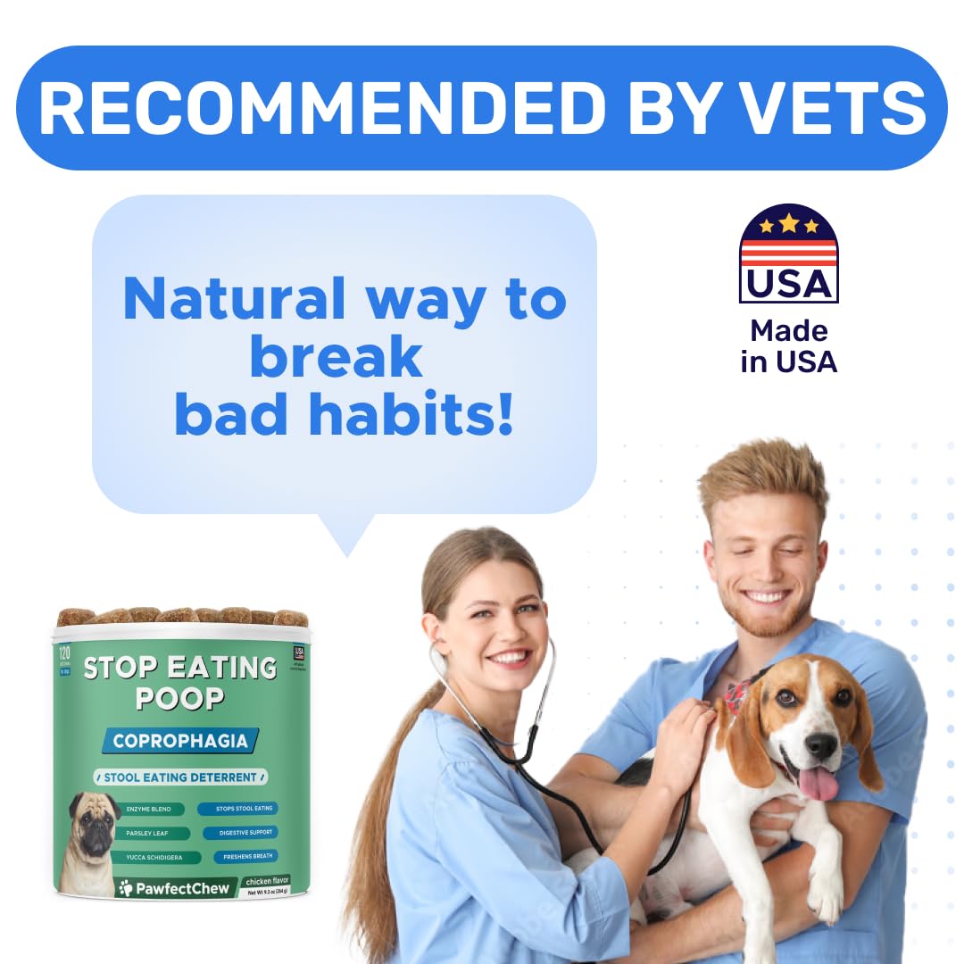 PAWFECTCHEW No Poo Chews para Perros — Disuasivo de Coprofagia y Consumo de Heces con Probióticos, Enzimas Digestivas y Soporte para el Aliento — 120 Bocadillos Suaves, Fabricado en EUA