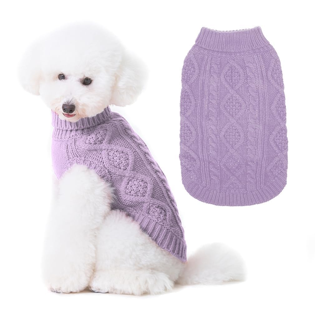 Suéter Tejido Térmico con Cuello Alto para Perros — Jersey Clásico de Punto Cable Cálido para Cachorros y Gatos Pequeños, Medianos y Grandes