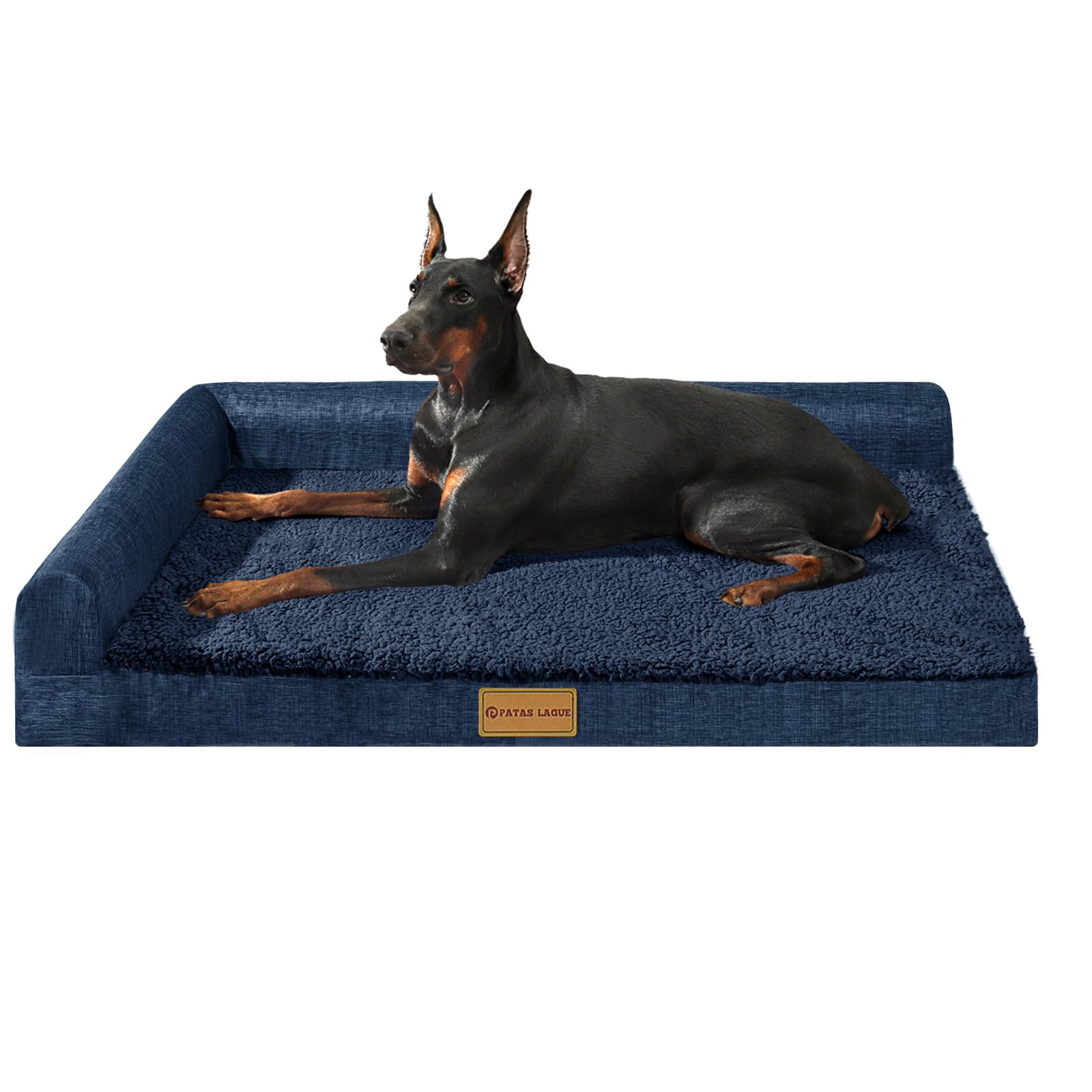 Patas Lague — Cama Ortopédica con Bolster en L y Cubierta Lavable Impermeable para Perro