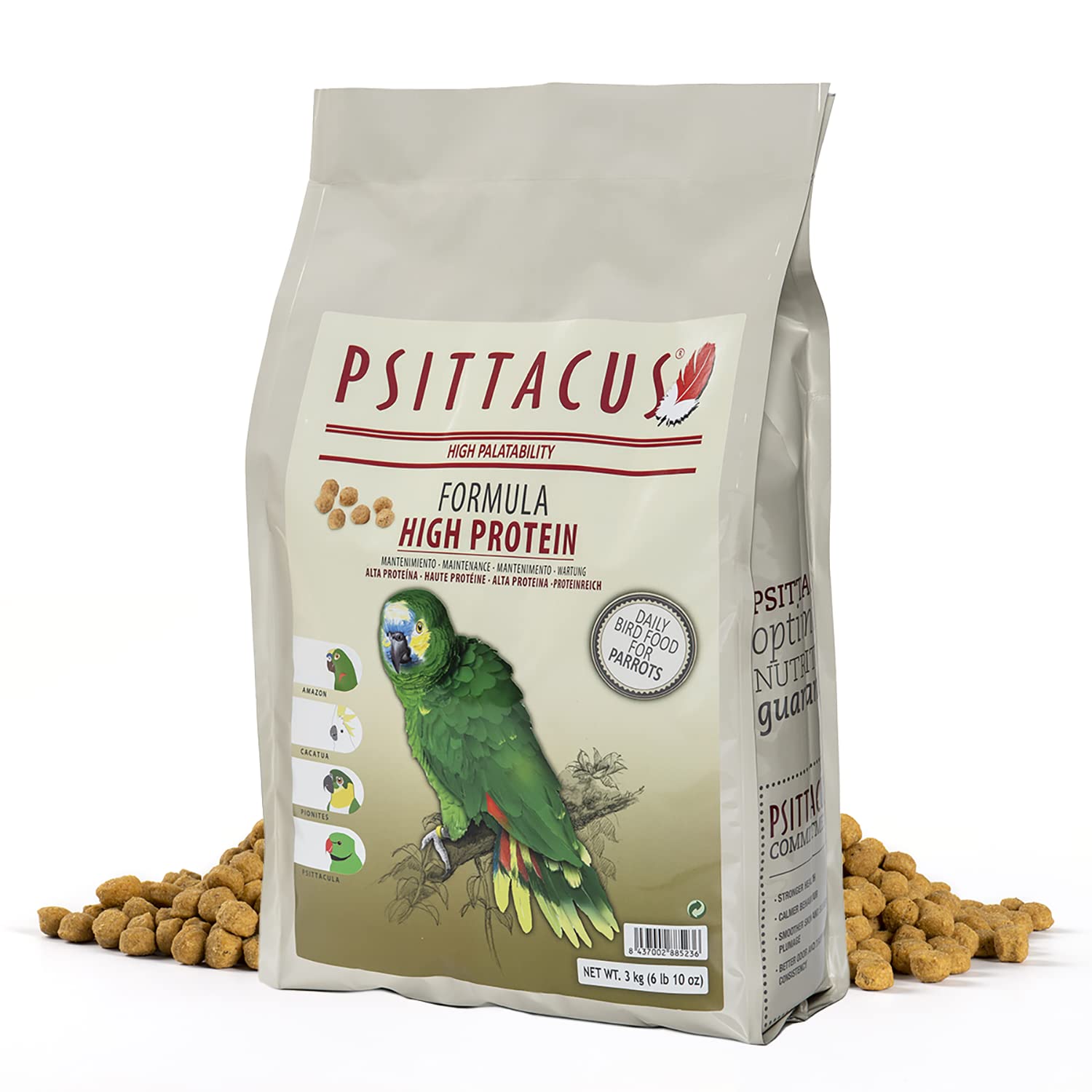 Psittacus High Protein — Dieta Completa en Pellets para Amazonas, Cacatúas y Cotorras de Collar
