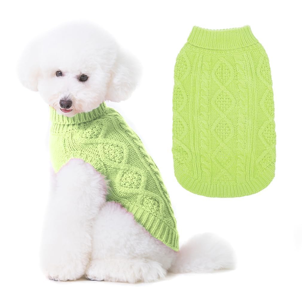 Suéter Tejido Térmico con Cuello Alto para Perros — Jersey Clásico de Punto Cable Cálido para Cachorros y Gatos Pequeños, Medianos y Grandes