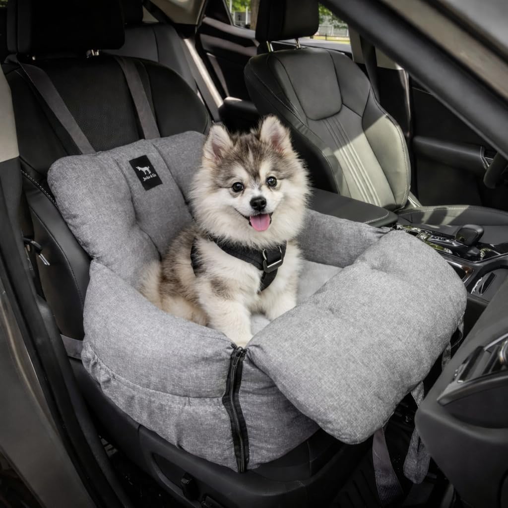 Jacko & Co — Asiento de Auto Premium para Perros Pequeños y Cachorros con Correa de Seguridad, Bolsillos de Almacenamiento y Funda Lavable a Máquina