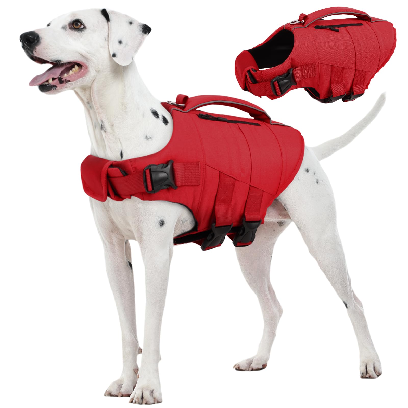Kuoser — Chaleco Salvavidas con Alta Flotación, Tiras Reflectantes y Asa de Rescate para Perros