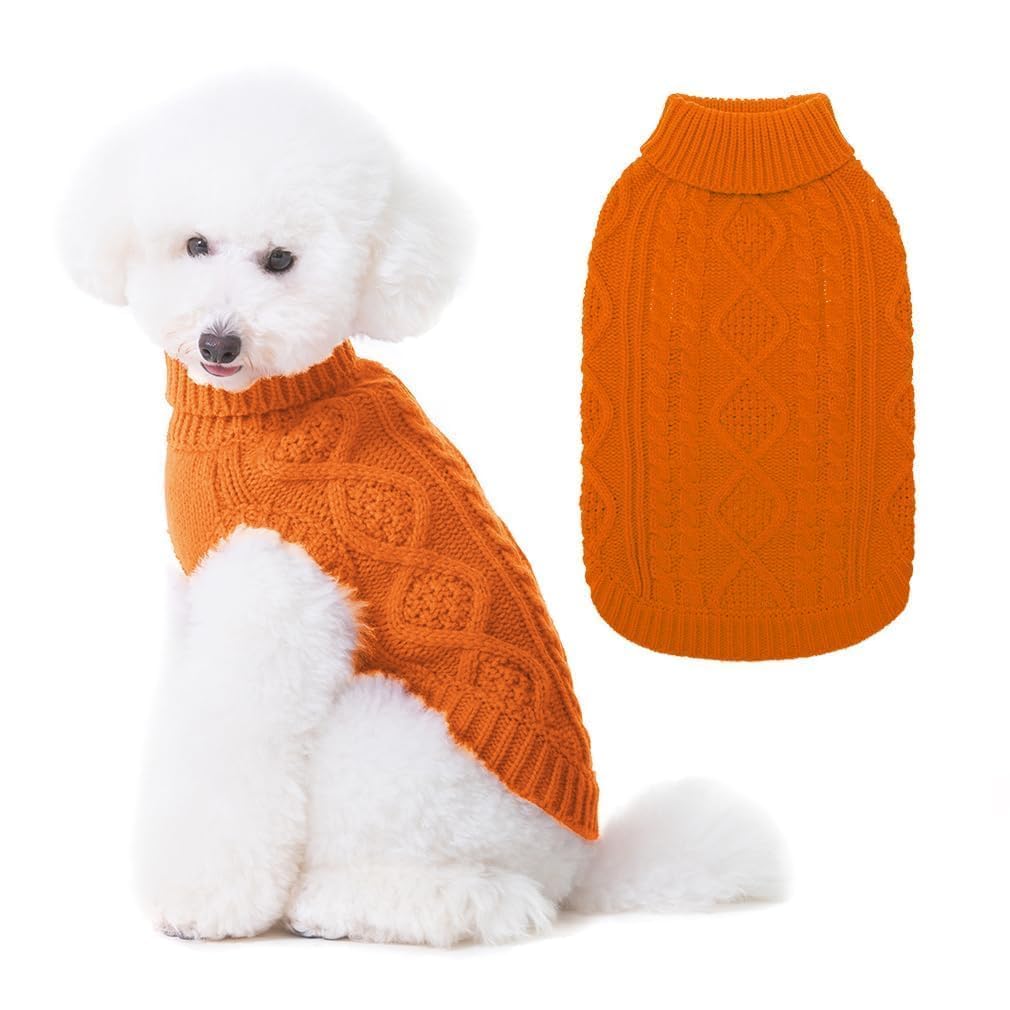 Suéter Tejido Térmico con Cuello Alto para Perros — Jersey Clásico de Punto Cable Cálido para Cachorros y Gatos Pequeños, Medianos y Grandes