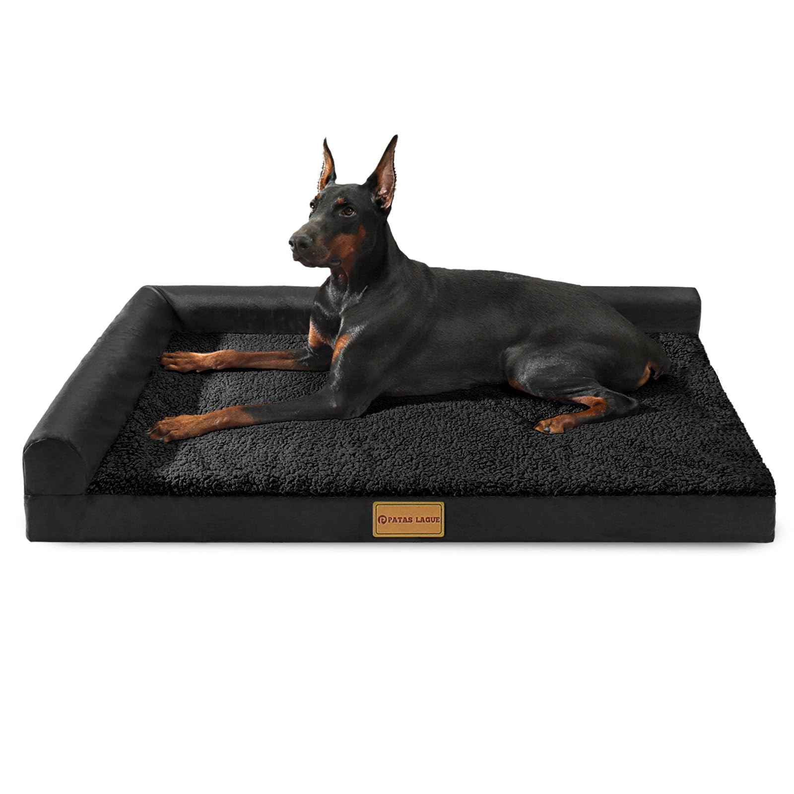 Patas Lague — Cama Ortopédica con Bolster en L y Cubierta Lavable Impermeable para Perro