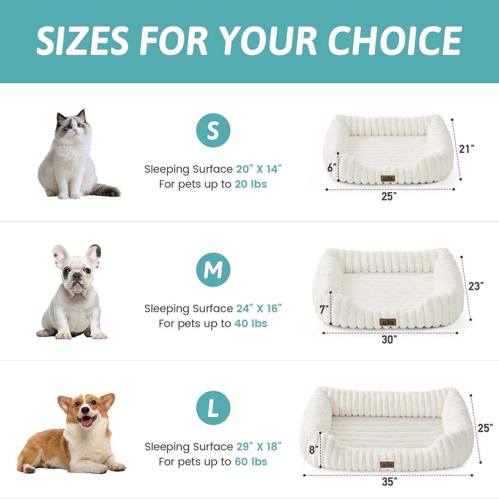 Cama Ortopédica Rectangular Lavable con Lados Elevados y Base Antideslizante — Cama Calmante para Perros y Gatos de Interior