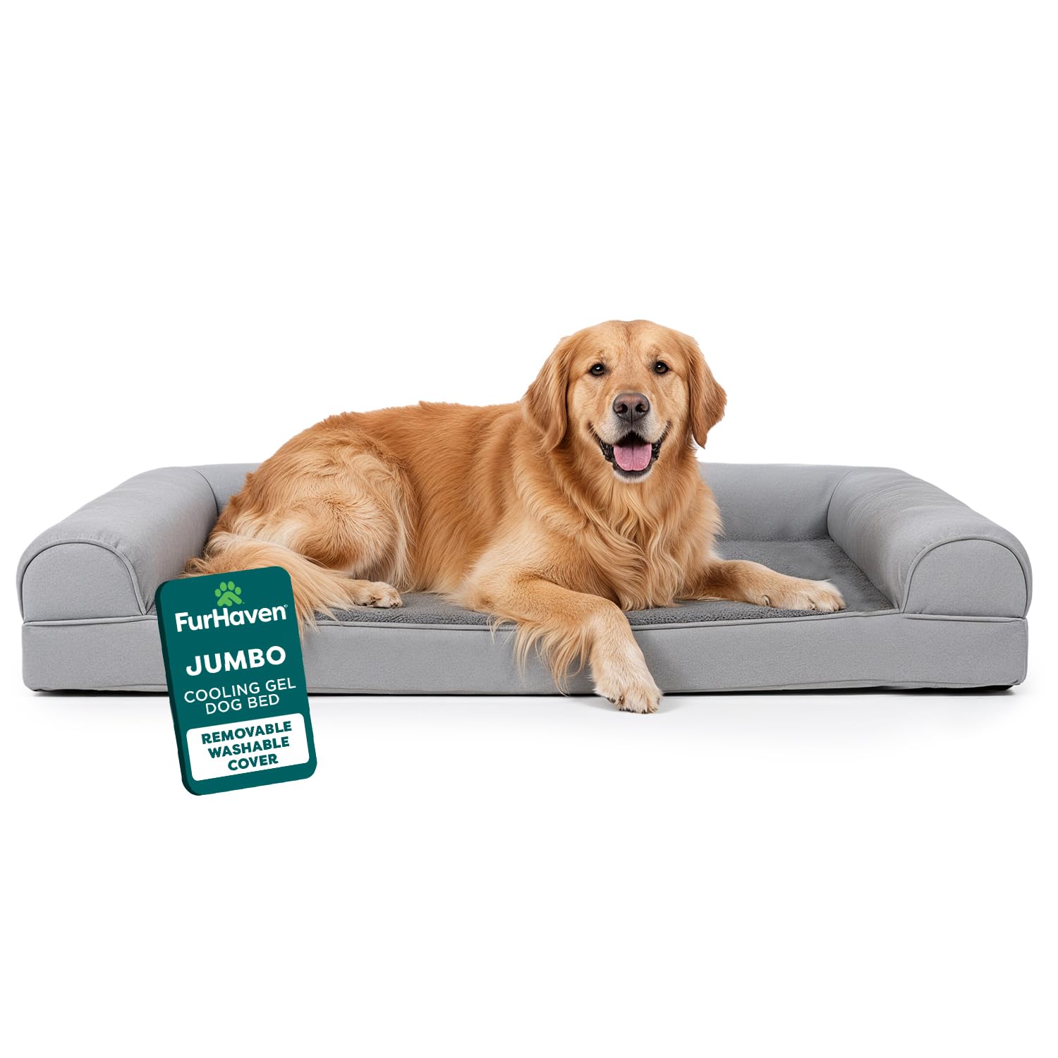 Furhaven Cooling Gel — Cama Ortopédica con Gel Refrescante, Bolsters Removibles y Cubierta Lavable para Perros Grandes
