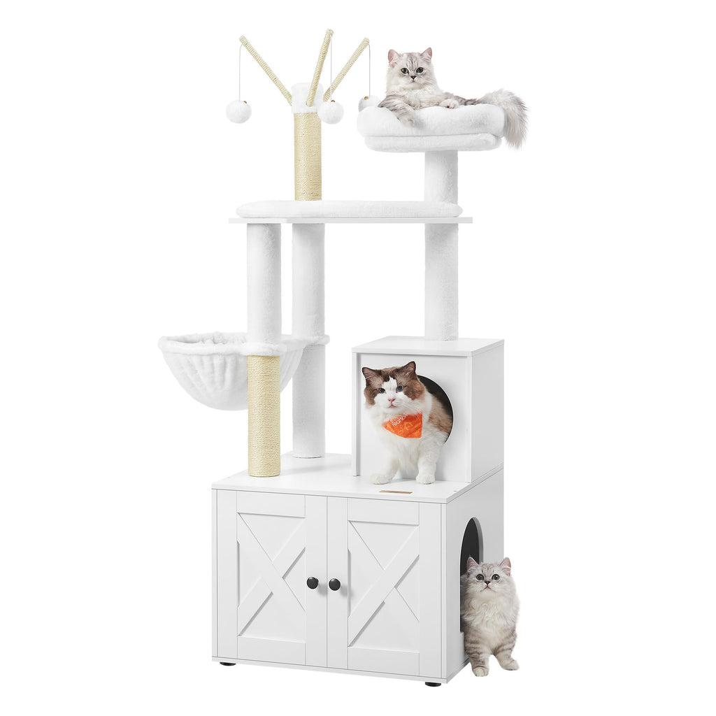Feandrea Torre Rascador para Gato con Mueble para Arenero Integrado — Centro de Actividades 2 en 1 con Cojines Lavables y Postes de Sisal