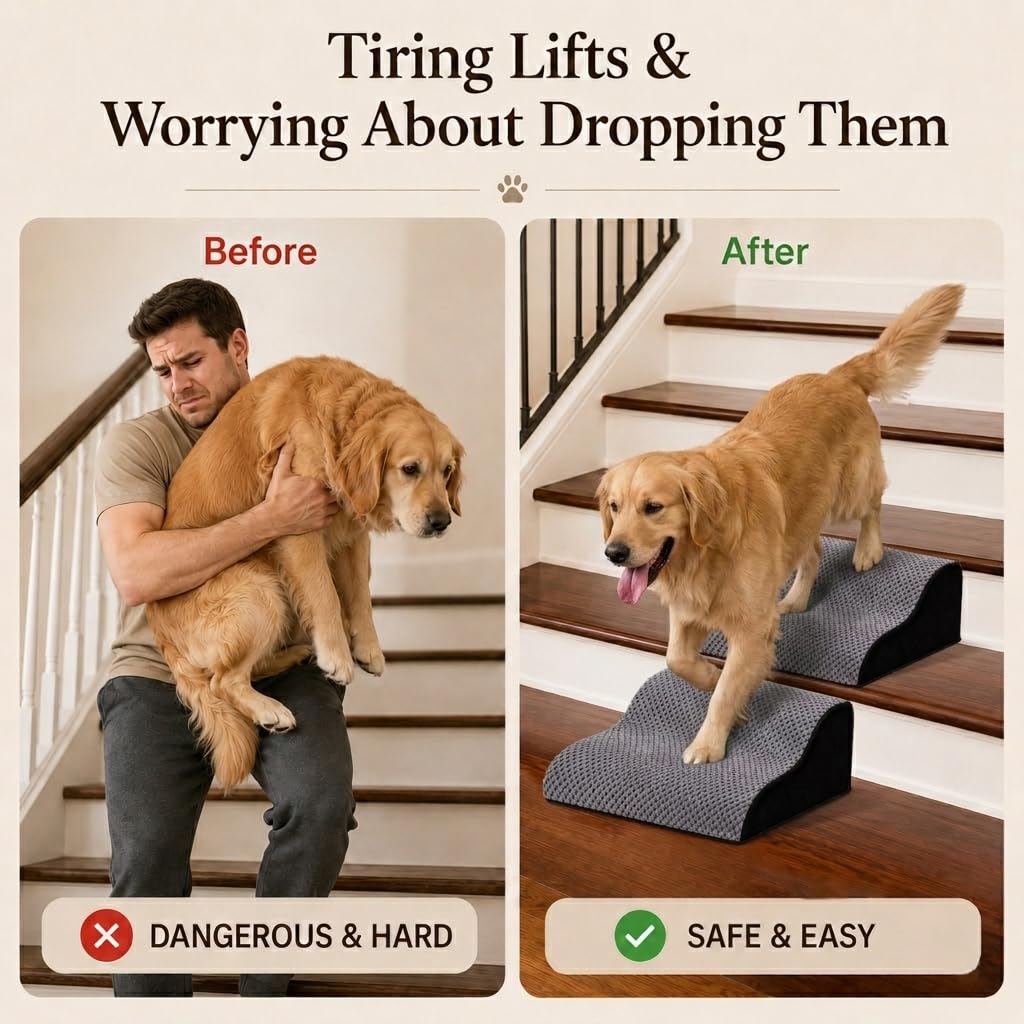NRYDEPET Rampa para Escaleras de Perros — Paquete de 2, Superficie Suave de Espuma para Perros Pequeños y Seniors Menores de 14 kg, Funda Lavable, Asistencia Interior para Razas de Patas Cortas o Perros Cautelosos