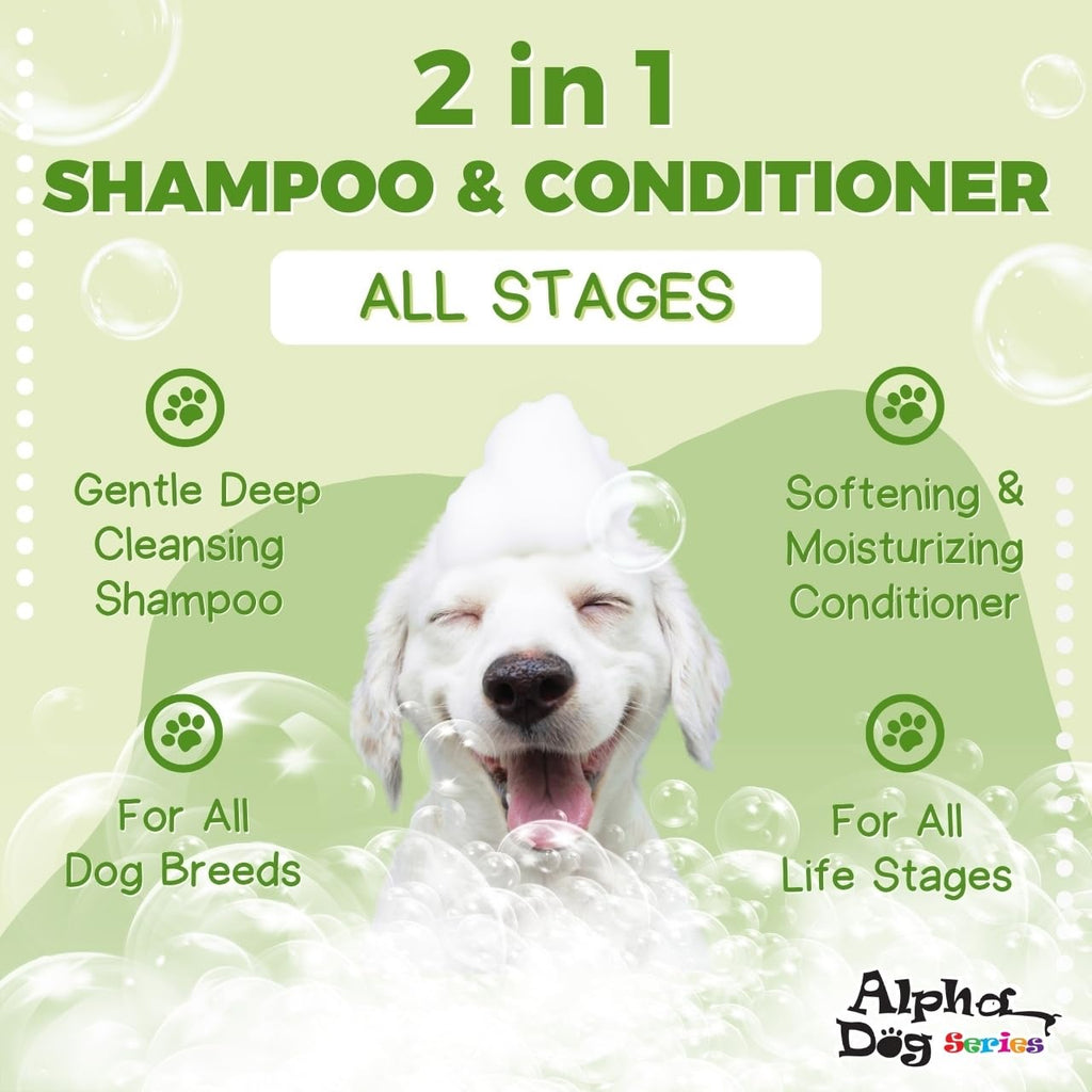 Alpha Dog Series — Shampoo y Acondicionador 2 en 1 con Aloe Vera para Perro, Fórmula Natural, pH Balanceado y Sin Lágrimas