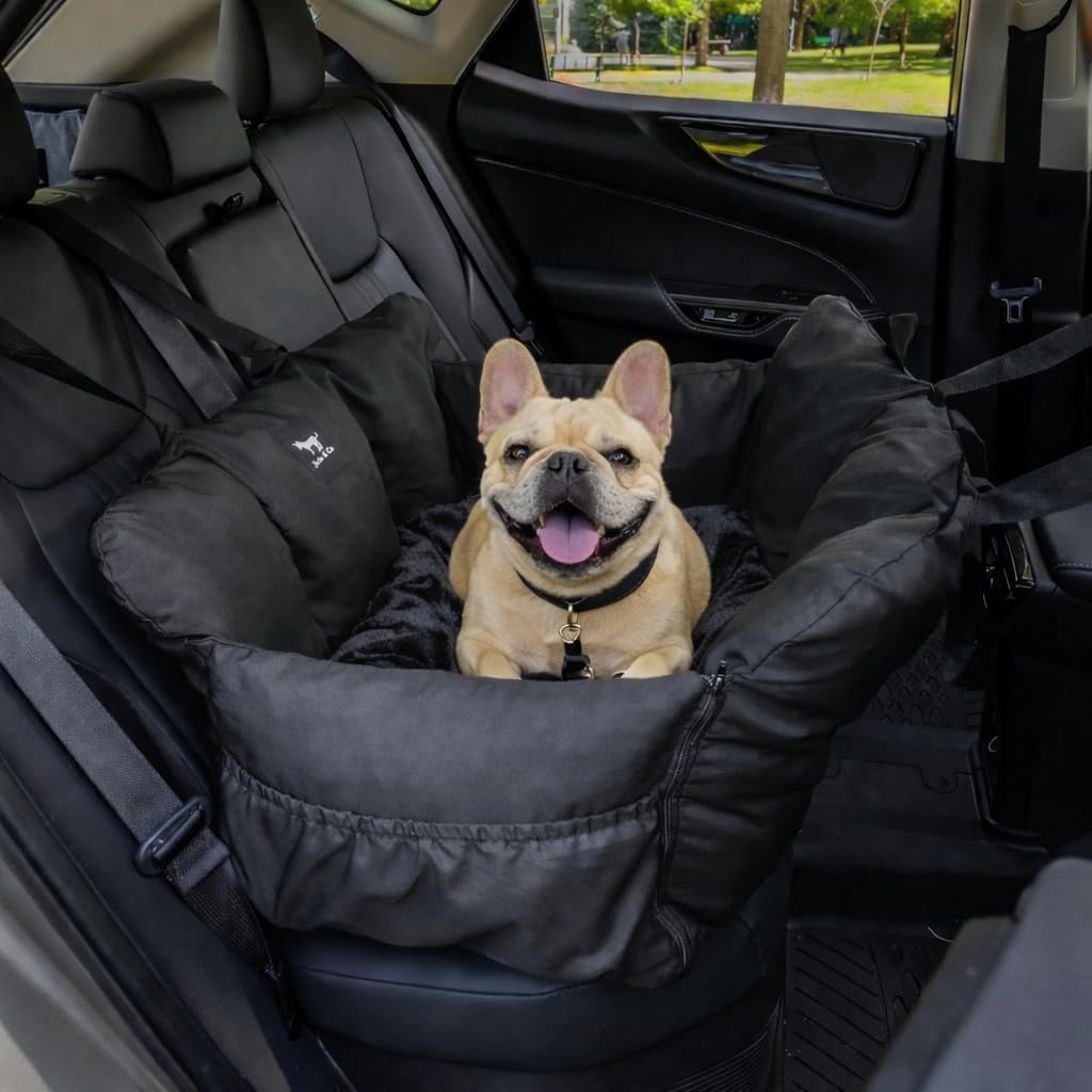 Jacko & Co — Asiento de Auto Premium para Perros Pequeños y Cachorros con Correa de Seguridad, Bolsillos de Almacenamiento y Funda Lavable a Máquina
