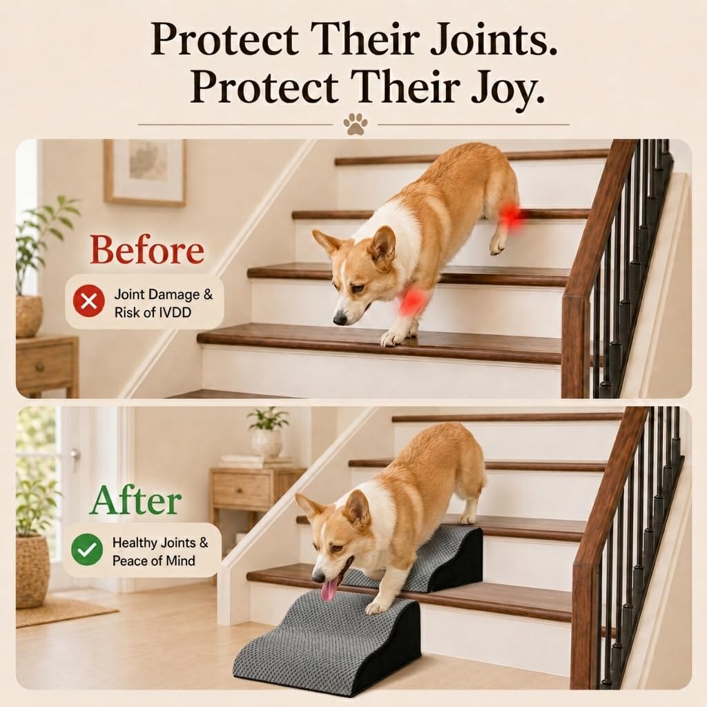 NRYDEPET Rampa para Escaleras de Perros — Paquete de 2, Superficie Suave de Espuma para Perros Pequeños y Seniors Menores de 14 kg, Funda Lavable, Asistencia Interior para Razas de Patas Cortas o Perros Cautelosos