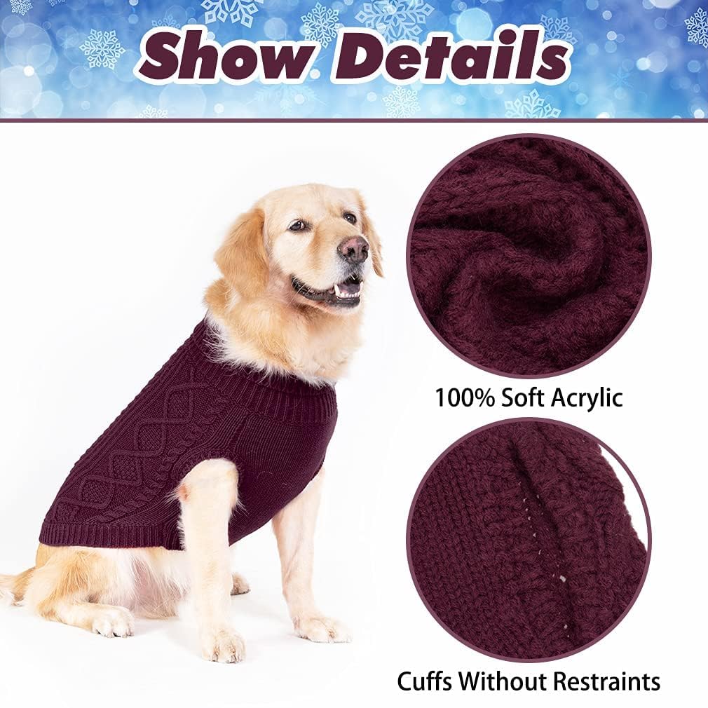 Suéter Tejido Térmico con Cuello Alto para Perros — Jersey Clásico de Punto Cable Cálido para Cachorros y Gatos Pequeños, Medianos y Grandes