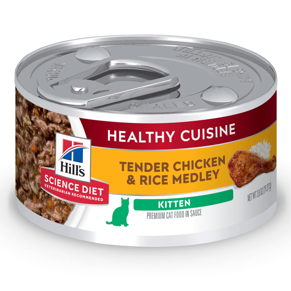 Hill's Science Diet Kitten Healthy Cuisine — Alimento Húmedo para Gatitos con Pollo y Arroz, Latas de 2.8 oz, Paquete de 24