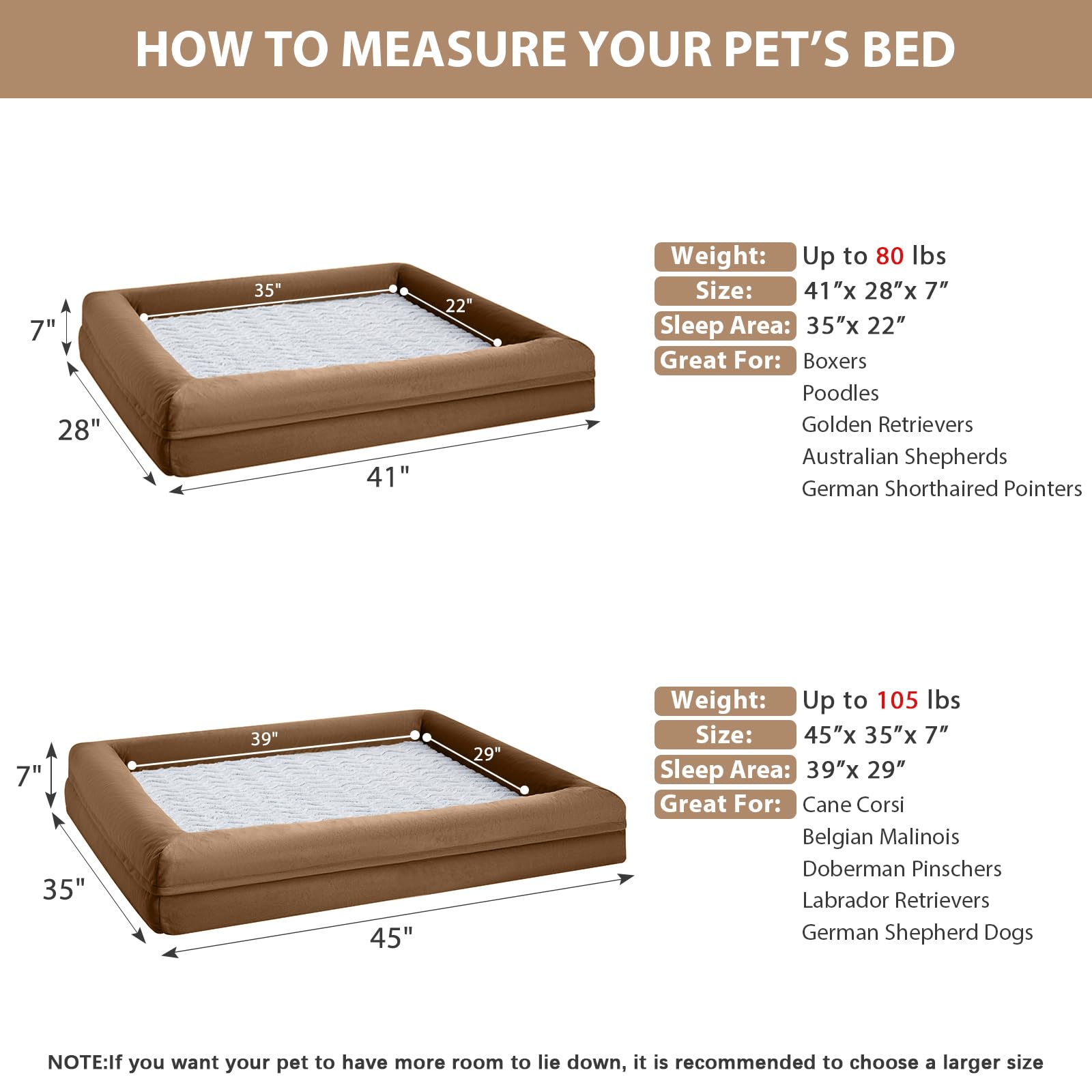 WNPETHOME — Cama Ortopédica Sofá para Perro XL con Cubierta Extraíble Impermeable y Bordes Acolchados