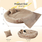 Cama Tamaño Humano para Perros y Adultos con Almohada y Cobija — Felpa Ortopédica Lavable y Removible para Mascotas Grandes