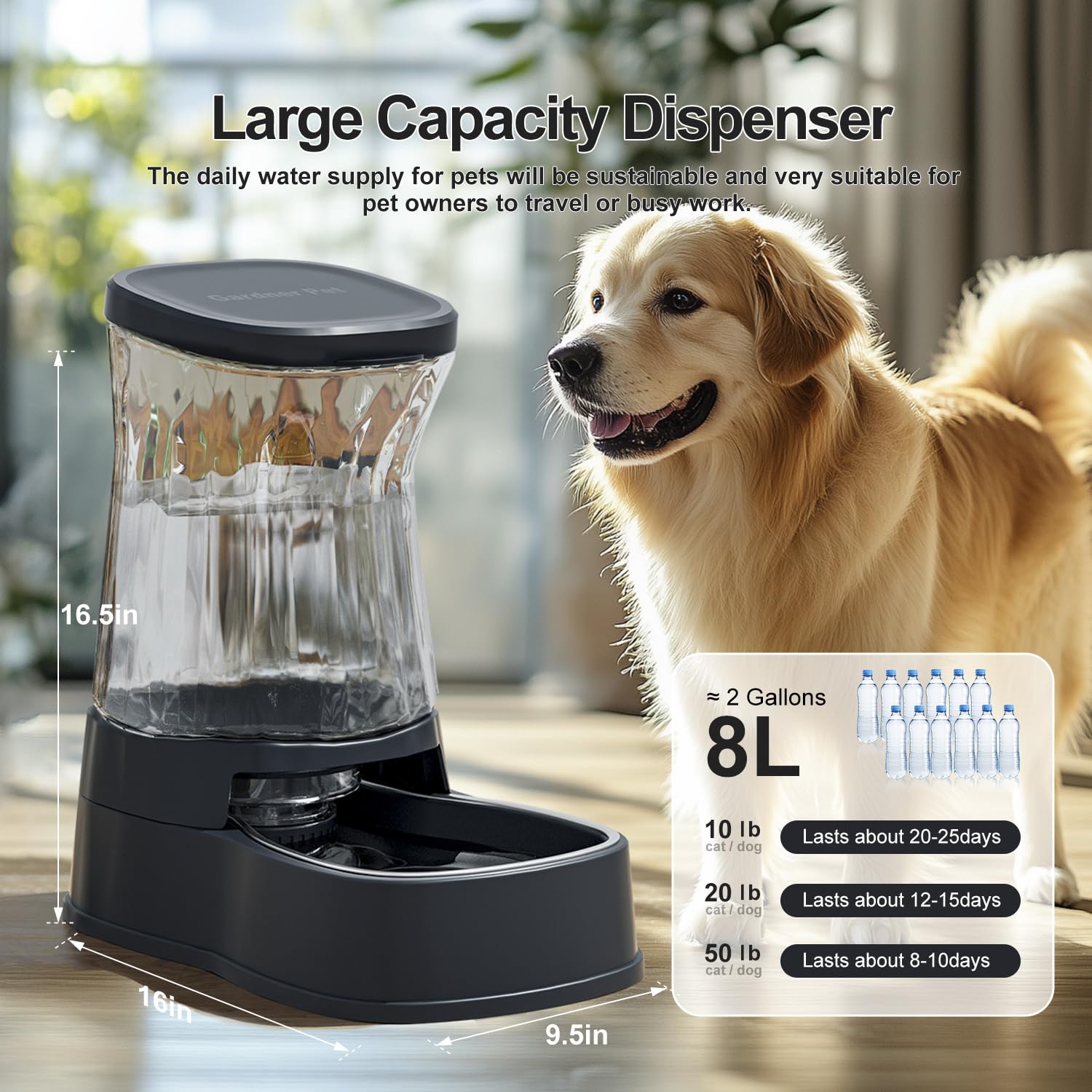 Gardner Pet — Bebedero Automático por Gravedad con Tazón de Acero Inoxidable para Perros y Gatos