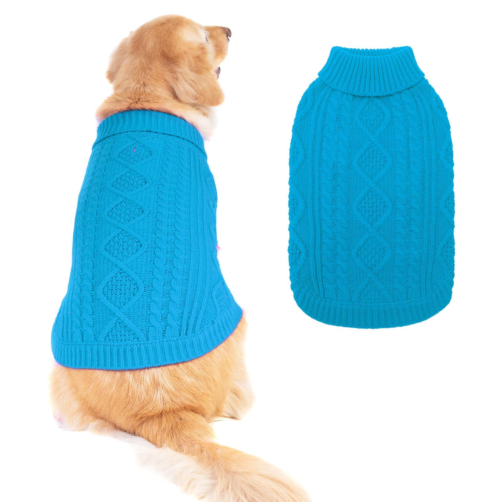 Suéter Tejido Térmico con Cuello Alto para Perros — Jersey Clásico de Punto Cable Cálido para Cachorros y Gatos Pequeños, Medianos y Grandes