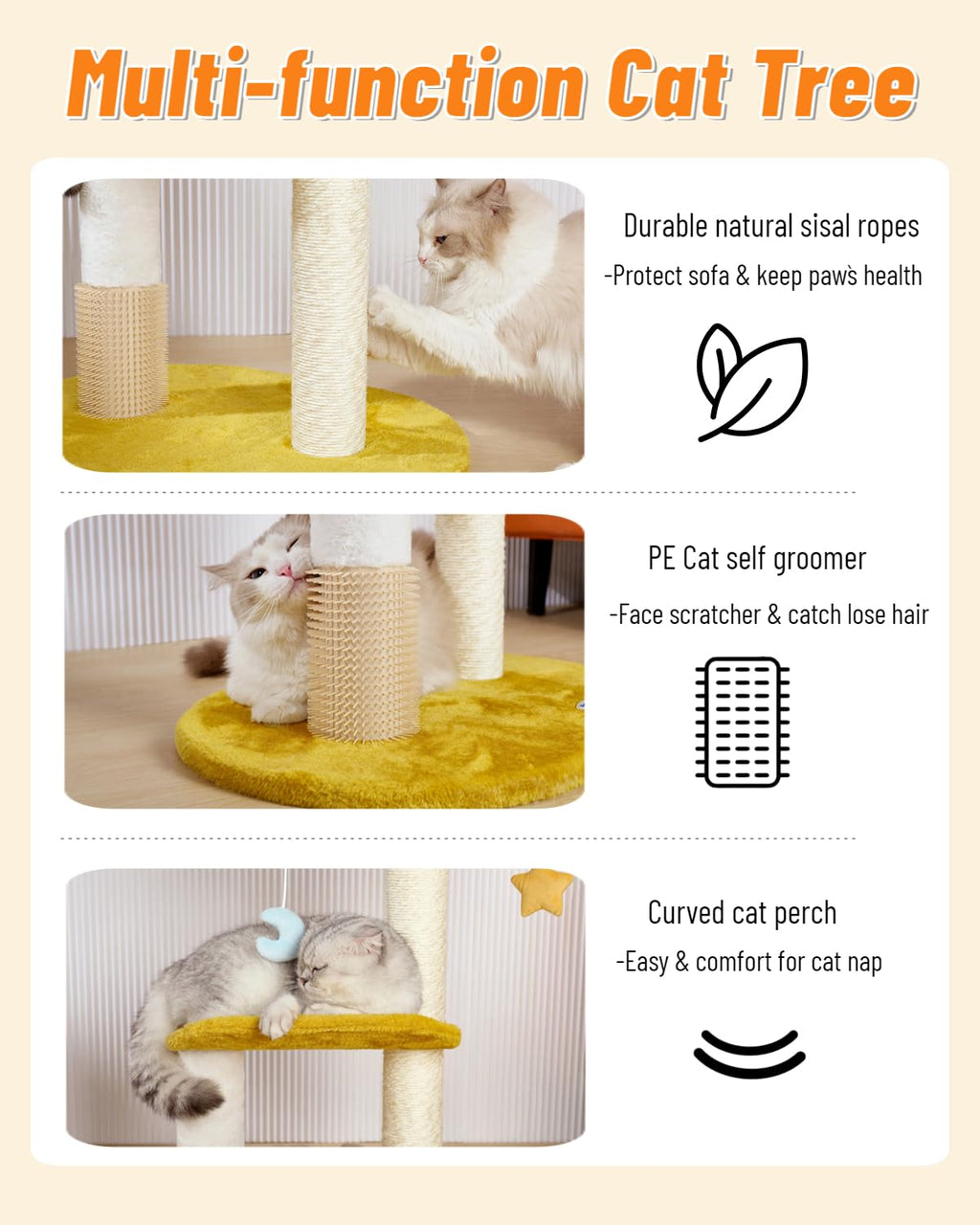 Happi N Pets Cloud — Torre Rascador con Cama, Percha y Juguetes para Gato