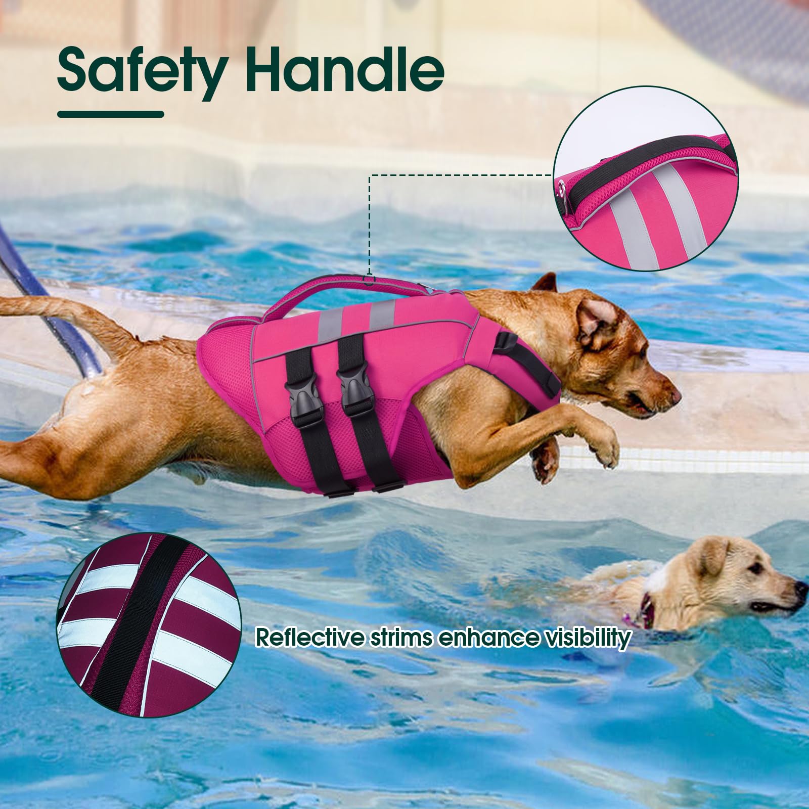 Kuoser — Chaleco Salvavidas Ajustable con Asa de Rescate y Reflectores para Perro