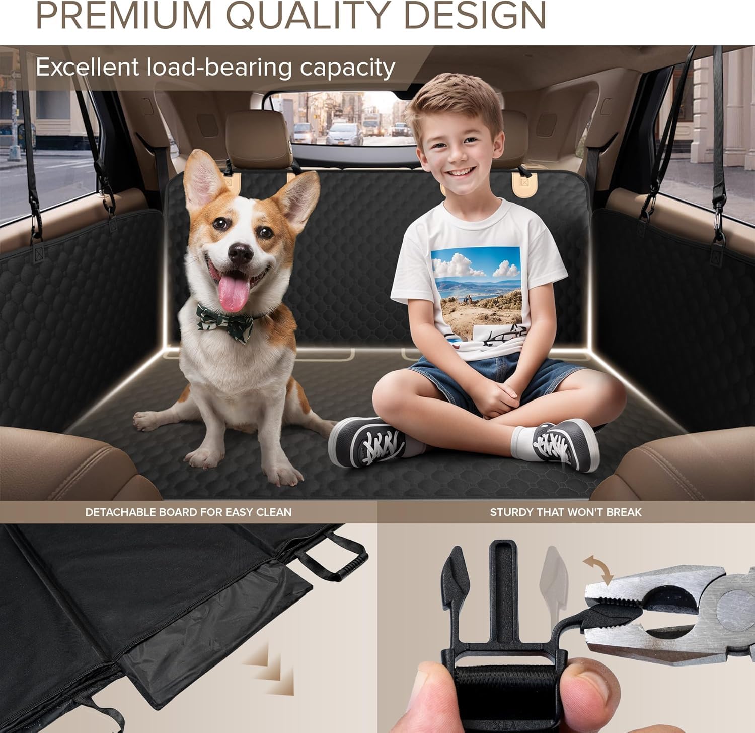 SHARLOVY — Funda Cubre Asiento Trasero para Auto con Extensión y Hamaca, Resistente a Mordidas para Perros