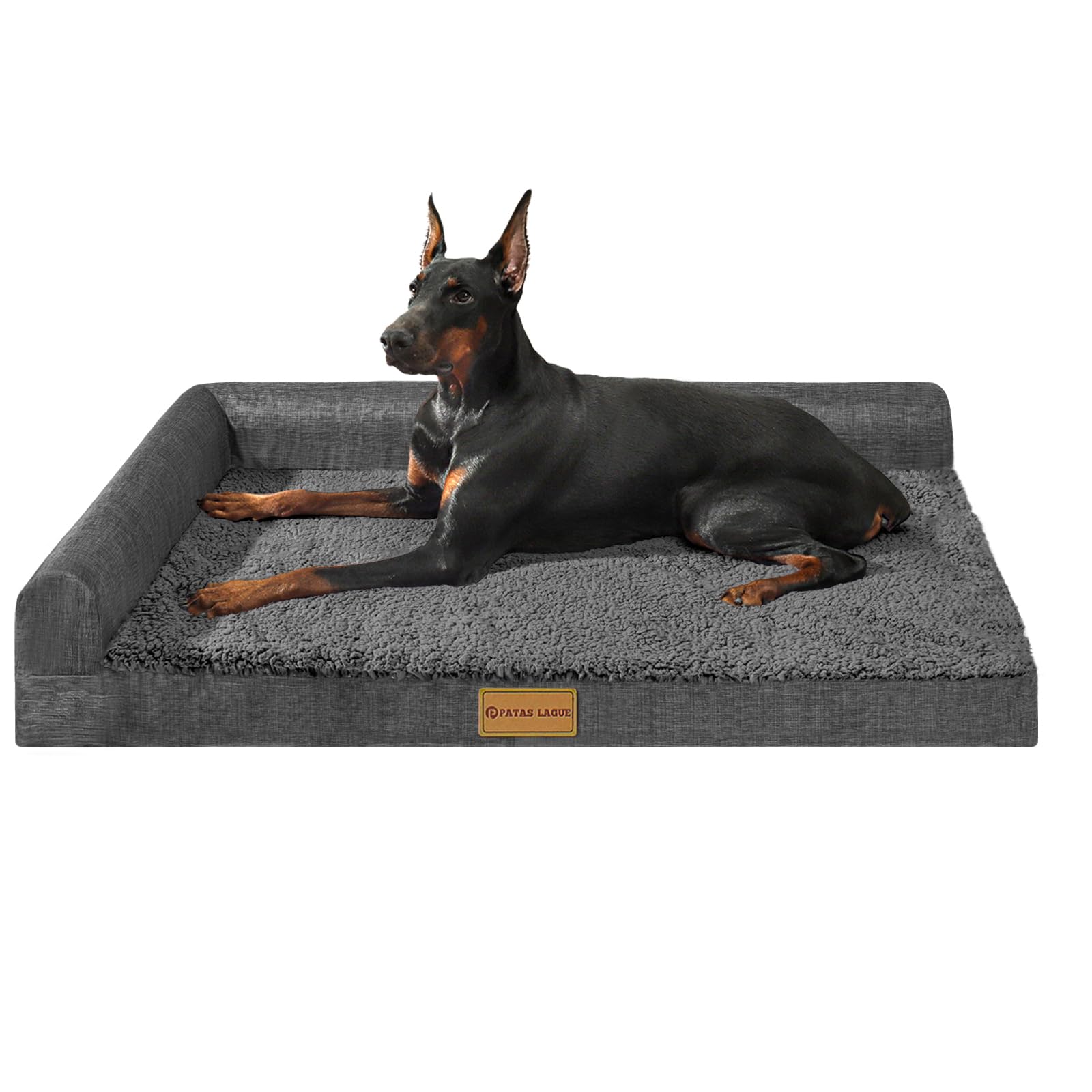 Patas Lague — Cama Ortopédica con Bolster en L y Cubierta Lavable Impermeable para Perro