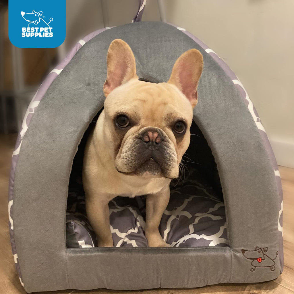 Casa Tienda Suave para Perros y Gatos Best Pet Supplies — Refugio Interior con Forro de Poly-Foam, Diseño Cuadriculado Gris, 48 x 48 x 48 cm