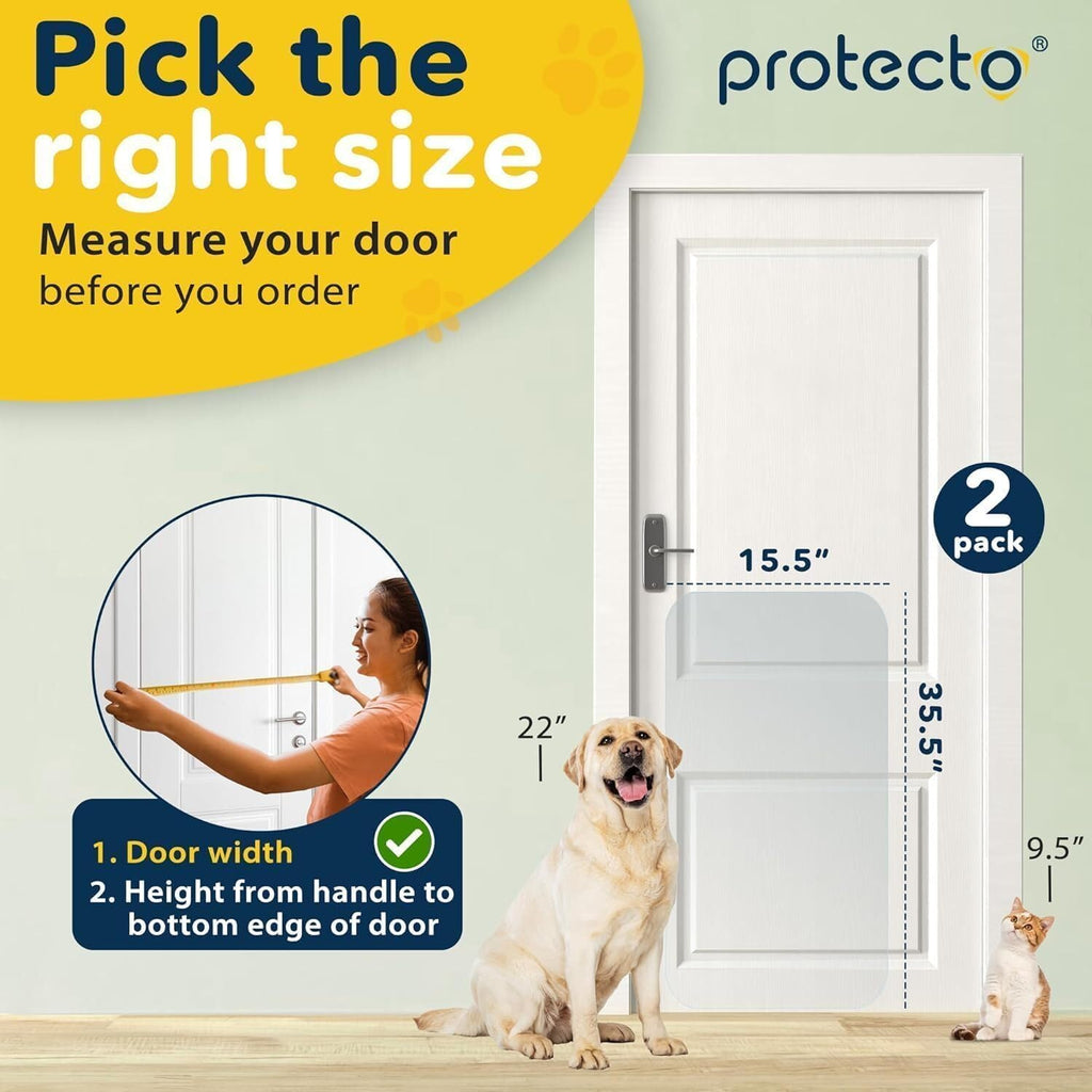 PROTECTO Heavy Duty Door Protector from Dog Scratching, Clear Door Scratch Protector, Easy & Quick to Install on Window, Wall, Screen & Sliding Doors, Cat Scratch Guard for Indoors Outdoors