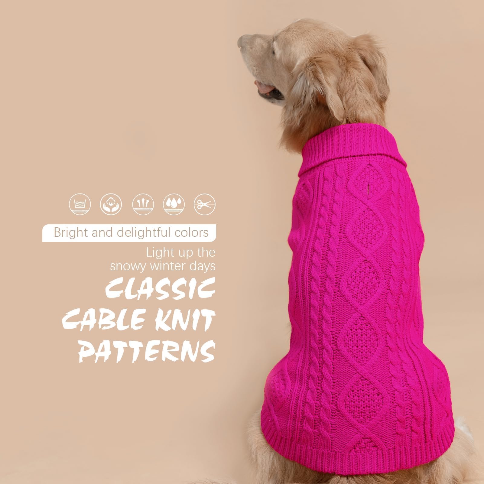 Suéter Tejido Térmico con Cuello Alto para Perros — Jersey Clásico de Punto Cable Cálido para Cachorros y Gatos Pequeños, Medianos y Grandes