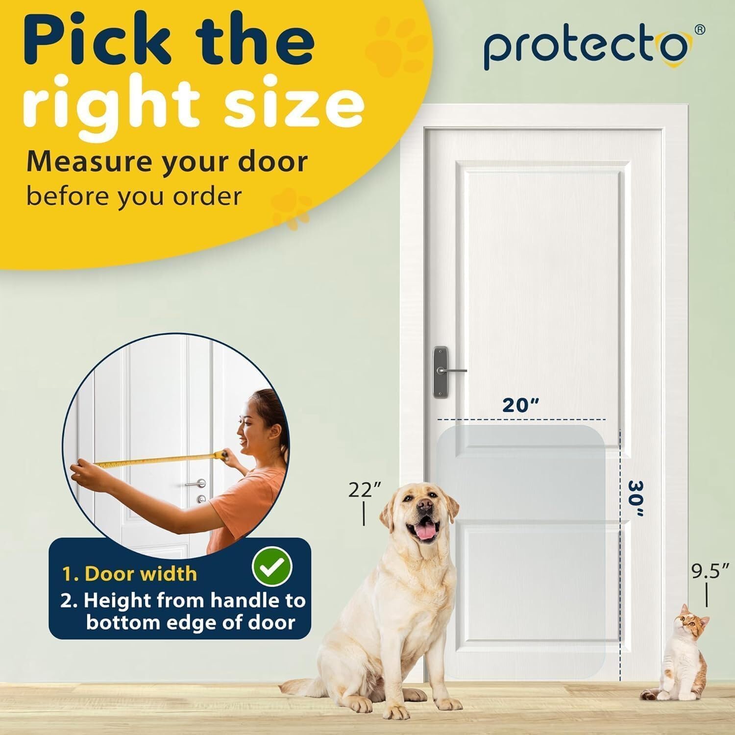 PROTECTO Heavy Duty Door Protector from Dog Scratching, Clear Door Scratch Protector, Easy & Quick to Install on Window, Wall, Screen & Sliding Doors, Cat Scratch Guard for Indoors Outdoors