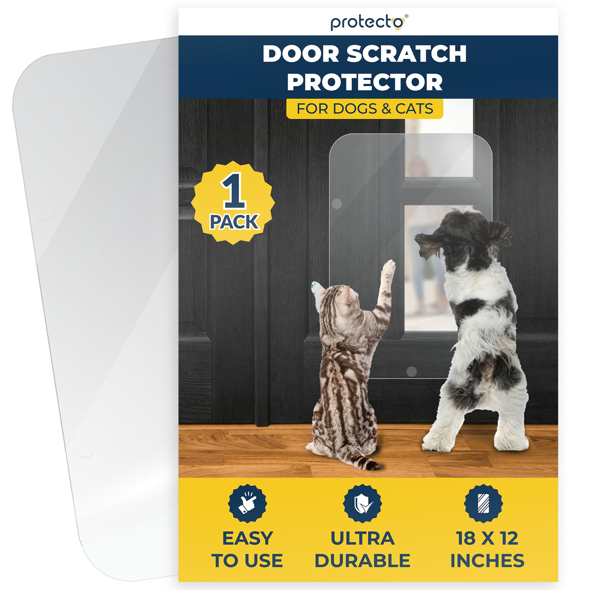 PROTECTO Heavy Duty Door Protector from Dog Scratching, Clear Door Scratch Protector, Easy & Quick to Install on Window, Wall, Screen & Sliding Doors, Cat Scratch Guard for Indoors Outdoors