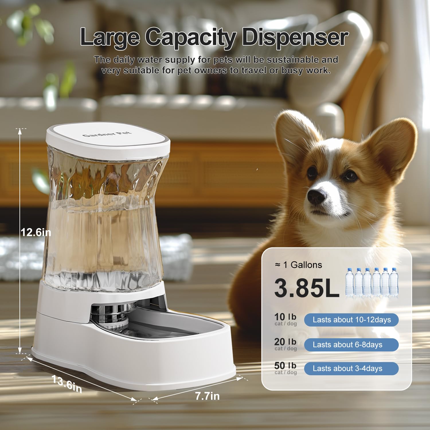 Gardner Pet — Bebedero Automático por Gravedad con Tazón de Acero Inoxidable para Perros y Gatos