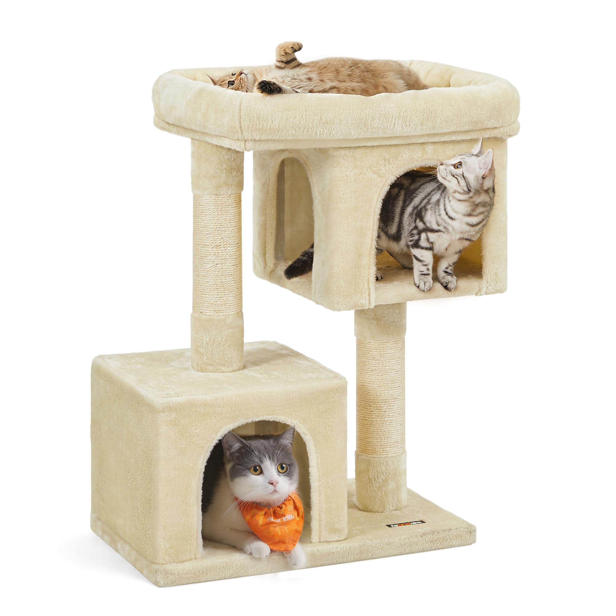 Feandrea — Torre Rascador para Gatos con Condo, Perchas y Postes de Sisal