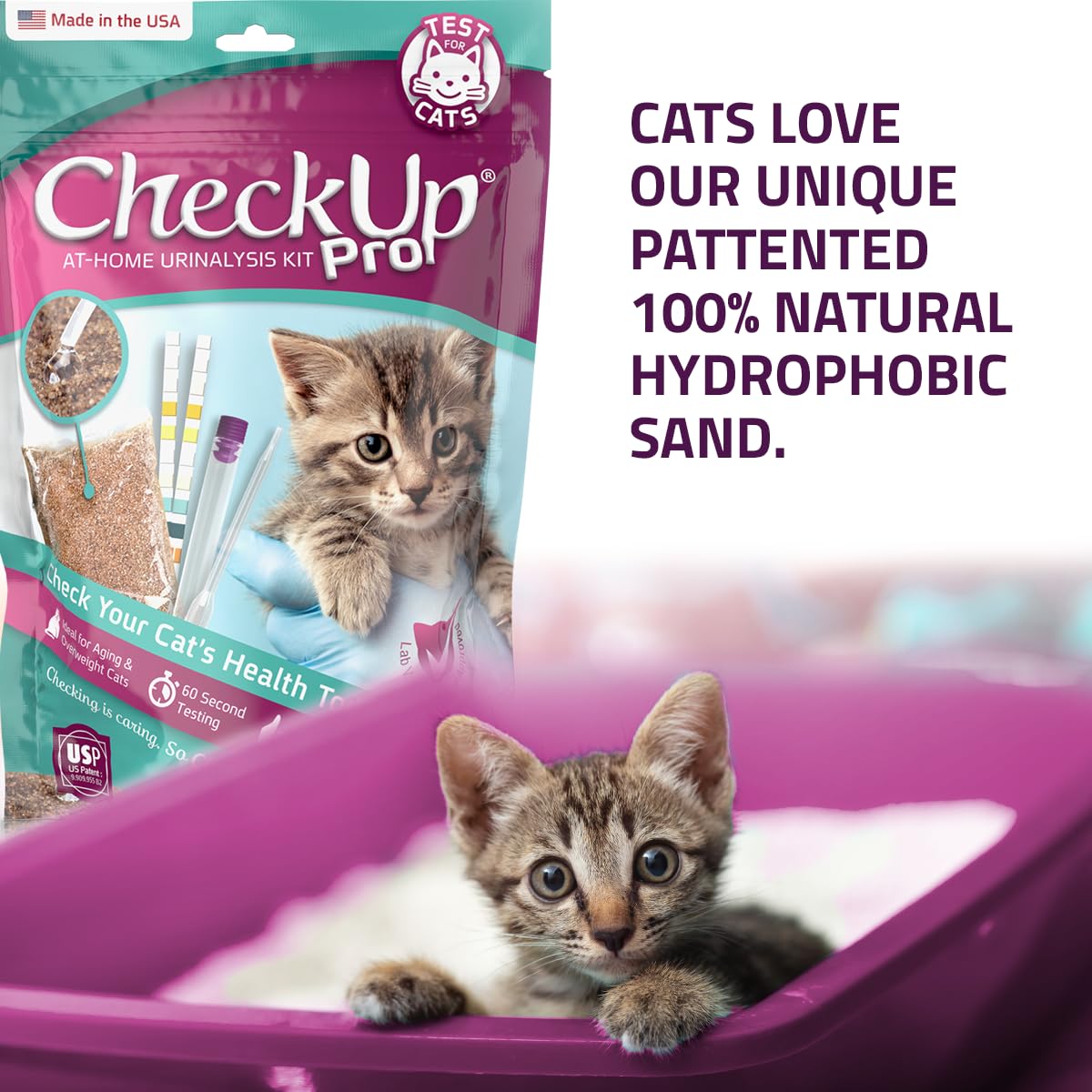 KIT4CAT CheckUp — Kit de Análisis de Orina en Casa para Gato | Arena Hidrofóbica + 2 Tiras Reactivas para 10 Parámetros