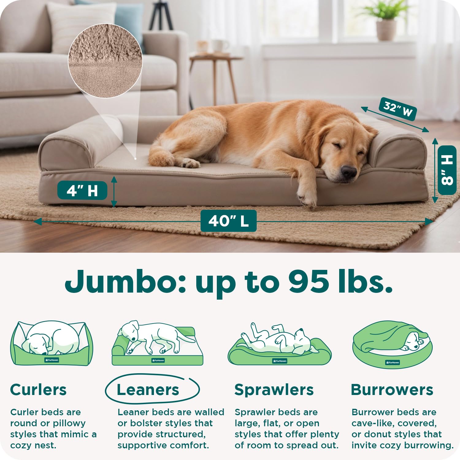 Furhaven Cooling Gel — Cama Ortopédica con Gel Refrescante, Bolsters Removibles y Cubierta Lavable para Perros Grandes