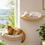 PELUO Curved — Cama Flotante para Gato con 2 Escalones de Pared y Percha de Ventana