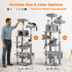 PAWZ Road 72-81 Inches Large Cat Tree, Tall Cat Tower with Large Mental Hammock for Indoor Cats Adults,7 Sisal-Covered Scratching Posts, 2 Padded Perches, Condos, and Basket