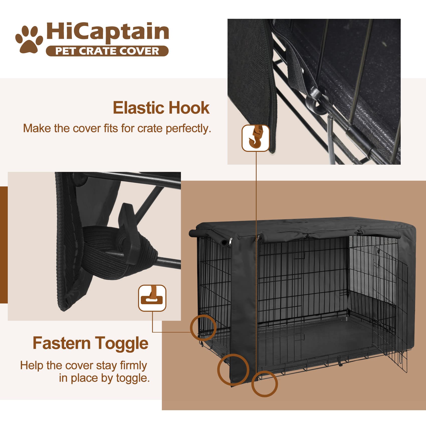 HiCaptain — Cubierta para Jaula de Perro en Poliéster 600D, Resistente al Viento y al Agua, para Uso Interior y Exterior