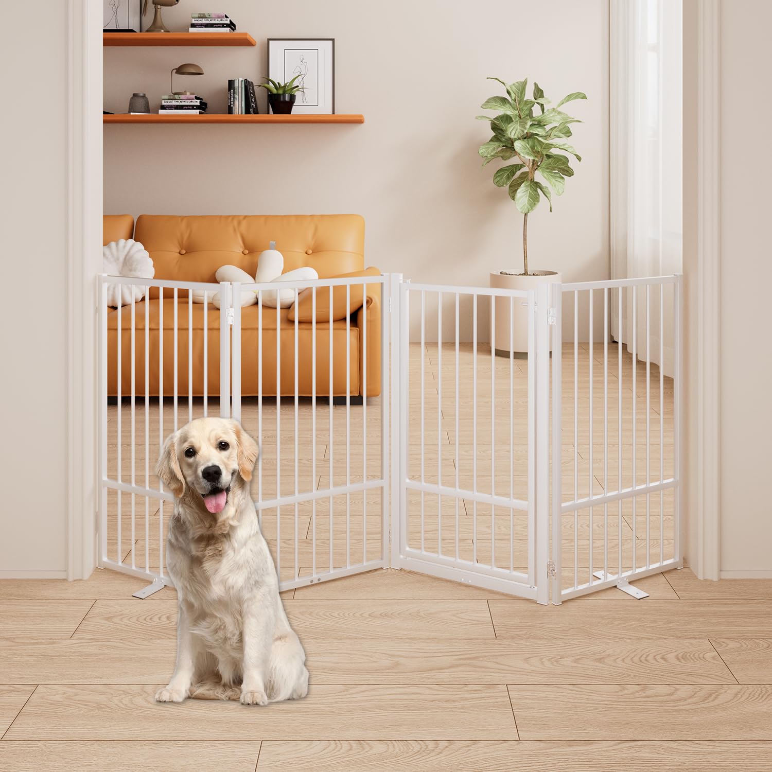 Corralito y Reja Divisoria de Metal para Perros — Puerta Abatible, Plegable y Autoportante para Interiores