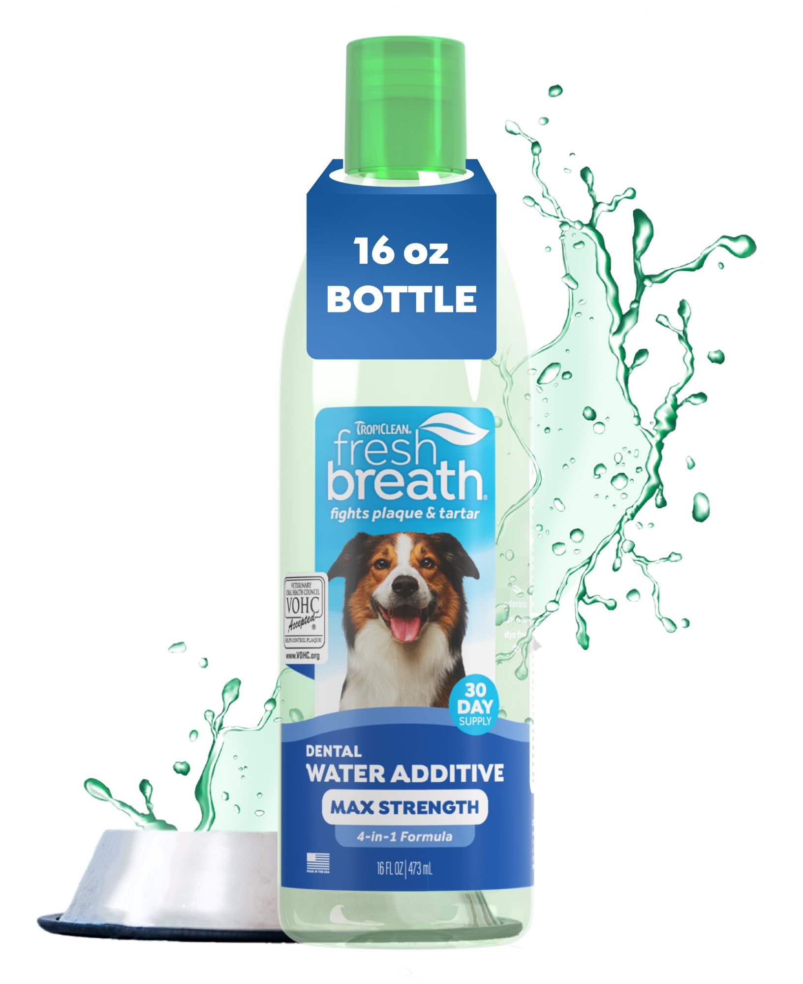 TropiClean Fresh Breath — Aditivo Dental para Agua, Limpieza de Dientes y Aliento Fresco para Perros
