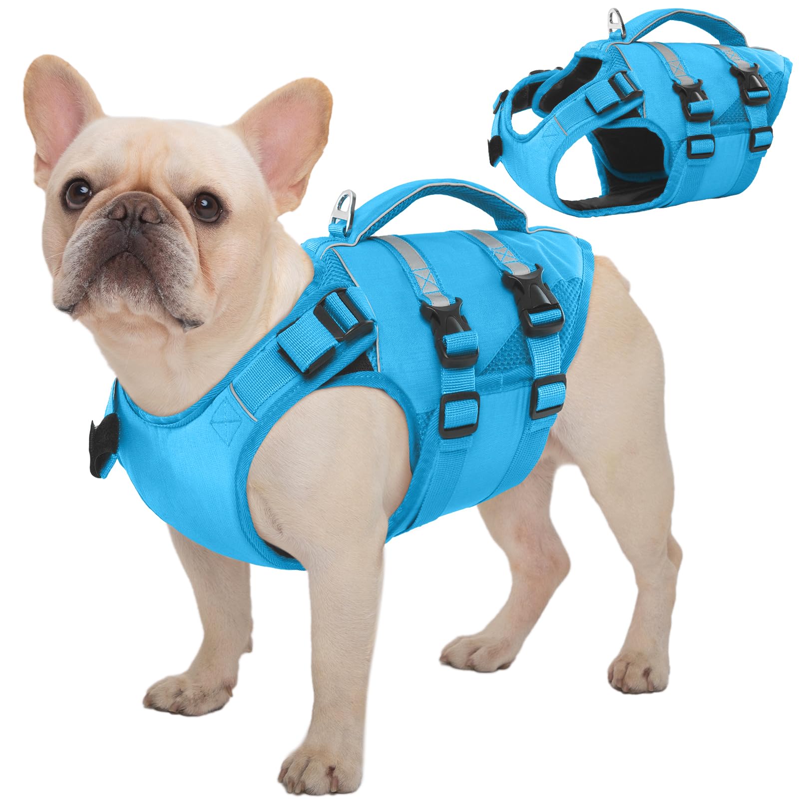 Kuoser — Chaleco Salvavidas con Alta Flotación, Tiras Reflectantes y Asa de Rescate para Perros