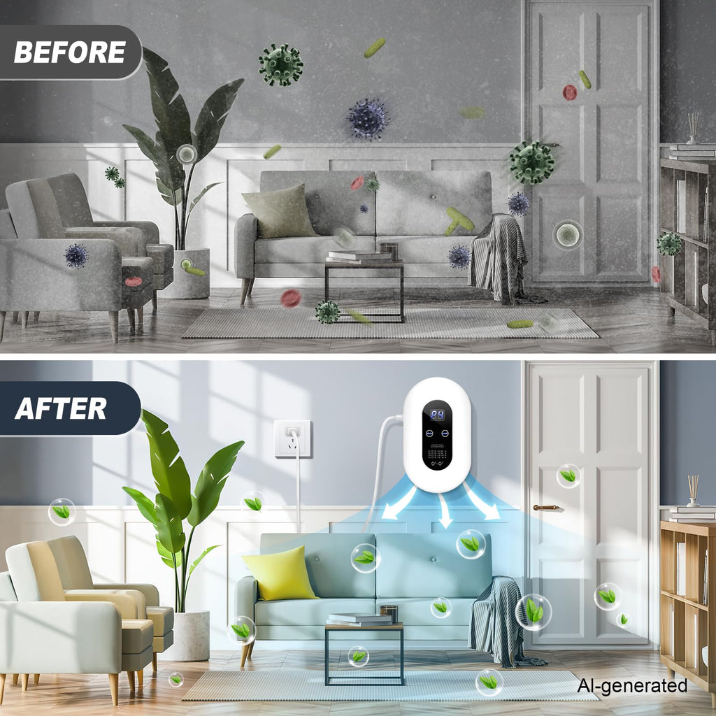 Eliminador de Olores con Ozono — Purificador de Aire de Enchufe con Ionizador para Mascotas, Baño, Cocina y Hogar