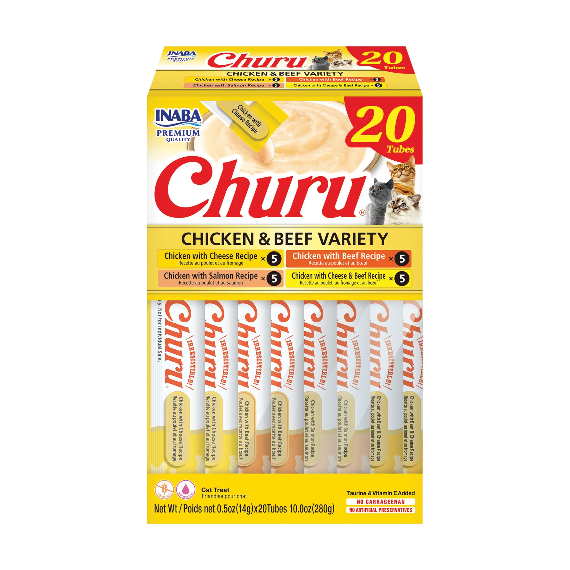 INABA Churu — Snack Cremoso Lickable sin Granos con Vitamina E y Taurina para Gato