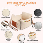 Asiento Elevador para Perros y Gatos Pequeños — Tapete de Viaje con Correa de Seguridad, Bolsillo Lateral y Relleno de Espuma para Auto