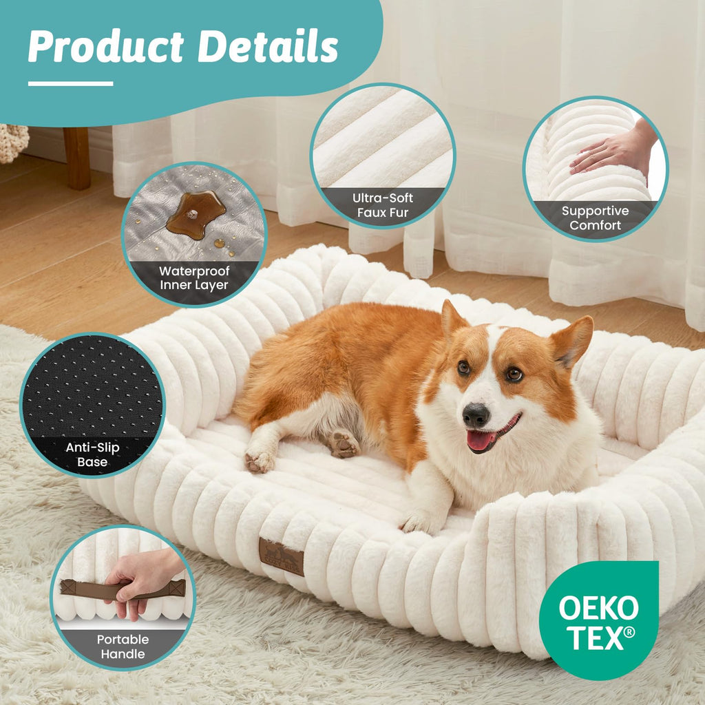 Cama Ortopédica Rectangular Lavable con Lados Elevados y Base Antideslizante — Cama Calmante para Perros y Gatos de Interior
