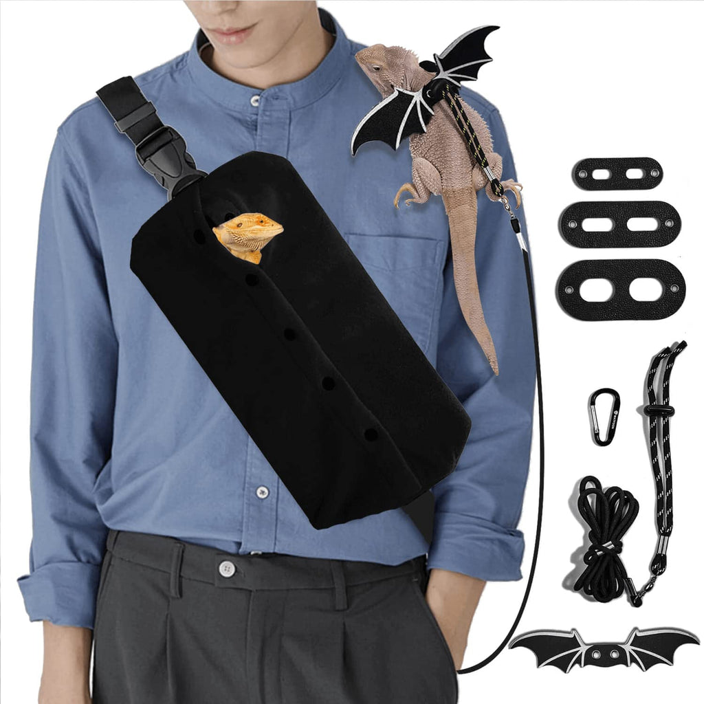 WATFOON — Arnés y Correa de Cuero con Bolso Canguro para Dragón Barbudo y Reptiles Pequeños, Ajustable para Paseos y Viajes al Aire Libre