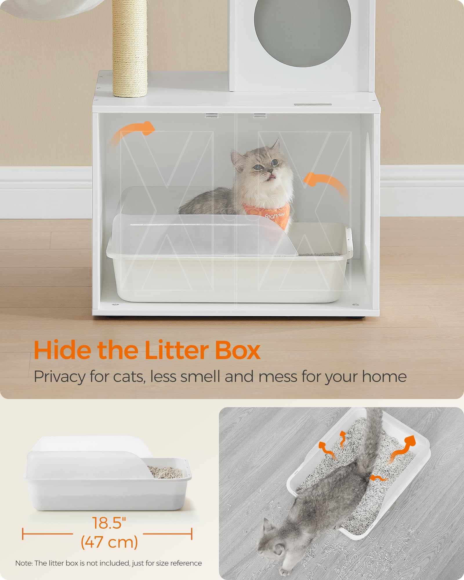 Feandrea Torre Rascador para Gato con Mueble para Arenero Integrado — Centro de Actividades 2 en 1 con Cojines Lavables y Postes de Sisal