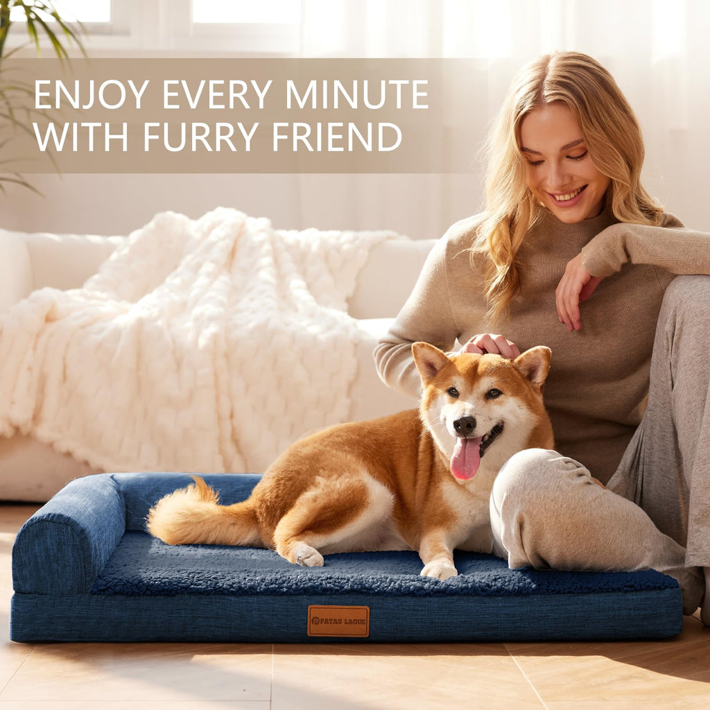 Patas Lague — Cama Ortopédica con Bolster en L y Cubierta Lavable Impermeable para Perro