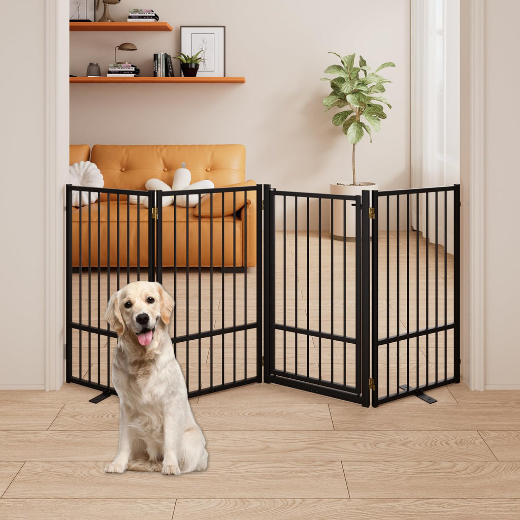 Corralito y Reja Divisoria de Metal para Perros — Puerta Abatible, Plegable y Autoportante para Interiores